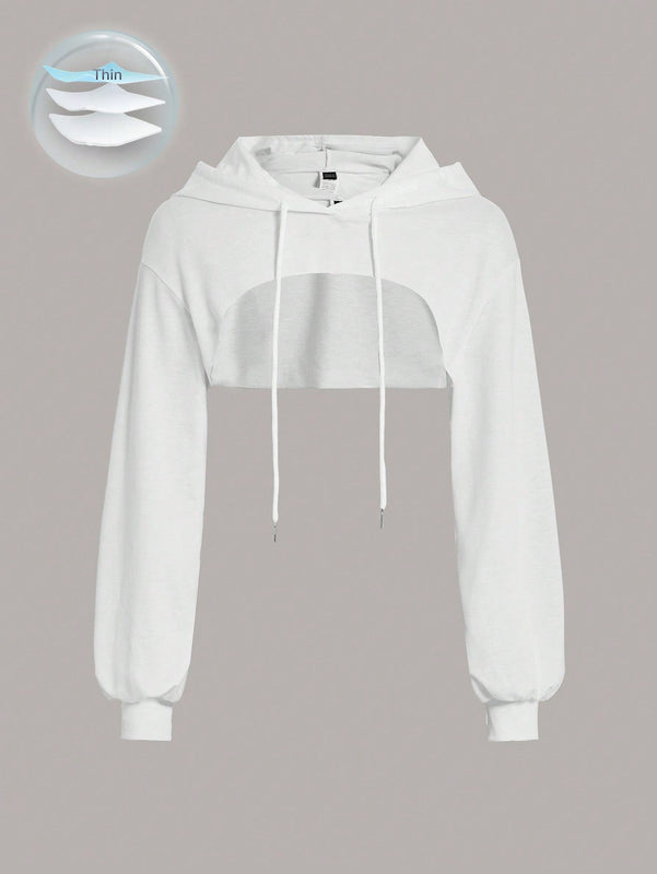 Ezwear sudadera corta con capucha y cordon para mujer