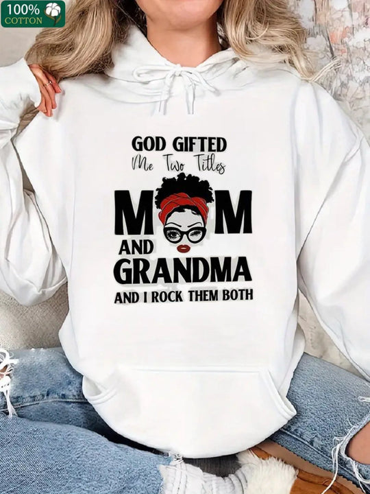 1 pieza sudadera con capucha para mujer elain moda oficial "dios me regalo dos titulos: mama y abuela", feliz dia de la madre, mujer premium 100% algodon 300g, sudadera pesada para halloween, con cordon y bolsillos