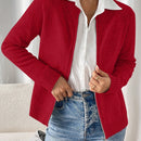 Essnce cardigan casual de mangas raglan con cierre delantero de cremallera, de unicolor, para otono/invierno