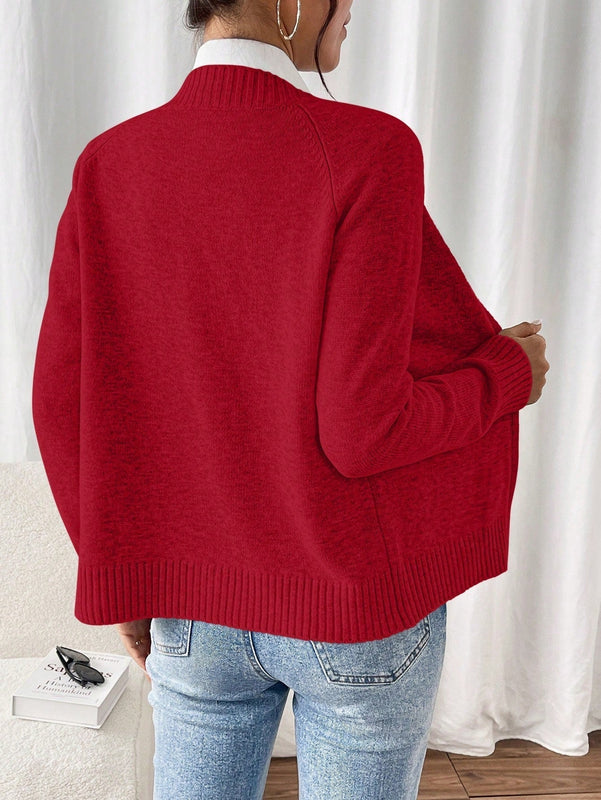 Essnce cardigan casual de mangas raglan con cierre delantero de cremallera, de unicolor, para otono/invierno
