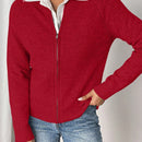 Essnce cardigan casual de mangas raglan con cierre delantero de cremallera, de unicolor, para otono/invierno