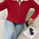 Essnce cardigan casual de mangas raglan con cierre delantero de cremallera, de unicolor, para otono/invierno