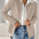 Essnce cardigan casual de mangas raglan con cierre delantero de cremallera, de unicolor, para otono/invierno