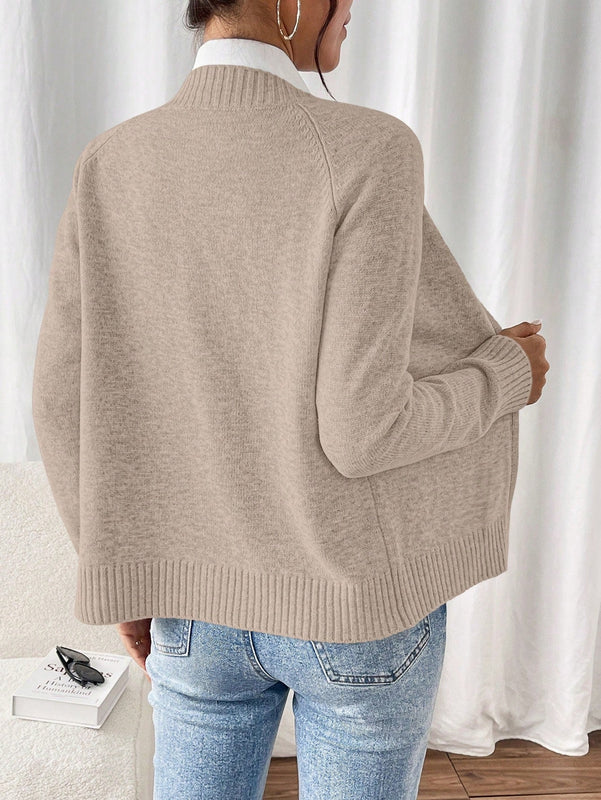 Essnce cardigan casual de mangas raglan con cierre delantero de cremallera, de unicolor, para otono/invierno