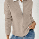 Essnce cardigan casual de mangas raglan con cierre delantero de cremallera, de unicolor, para otono/invierno