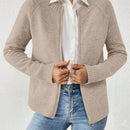 Essnce cardigan casual de mangas raglan con cierre delantero de cremallera, de unicolor, para otono/invierno