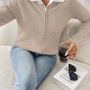 Essnce cardigan casual de mangas raglan con cierre delantero de cremallera, de unicolor, para otono/invierno