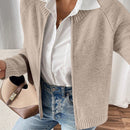 Essnce cardigan casual de mangas raglan con cierre delantero de cremallera, de unicolor, para otono/invierno