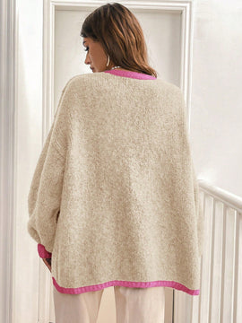 Frenchy blusa minimalista de manga larga con bolsillo y detalle de color contrastante en los bordes con lazo frontal para mujer