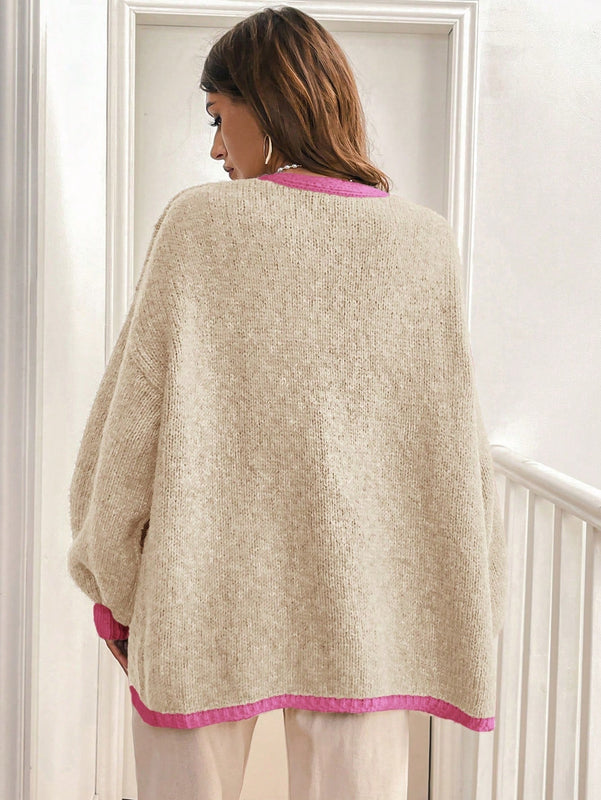 Frenchy blusa minimalista de manga larga con bolsillo y detalle de color contrastante en los bordes con lazo frontal para mujer