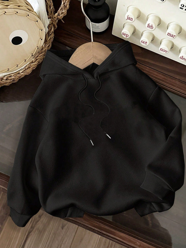 Ezwear sudadera holgada informal con estampado de arana minimalista, color negro, para mujer, con forro polar grueso, apta para otono/invierno