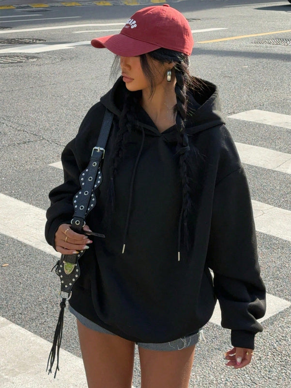 Ezwear sudadera holgada informal con estampado de arana minimalista, color negro, para mujer, con forro polar grueso, apta para otono/invierno