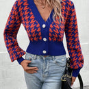 Essnce cardigan casual de mujer con botones y mangas de farol, dobladillo ancho y estampado de pata de gallo