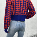 Essnce cardigan casual de mujer con botones y mangas de farol, dobladillo ancho y estampado de pata de gallo