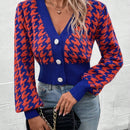 Essnce cardigan casual de mujer con botones y mangas de farol, dobladillo ancho y estampado de pata de gallo