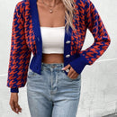 Essnce cardigan casual de mujer con botones y mangas de farol, dobladillo ancho y estampado de pata de gallo
