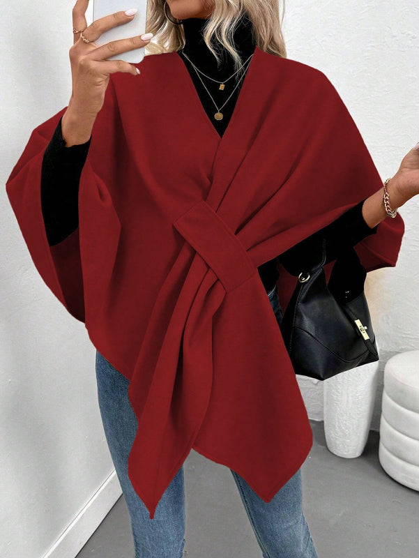 Clasi poncho/capa de mujer de unicolor, chaqueta de lana informal para otono/invierno