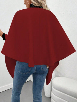 Clasi poncho/capa de mujer de unicolor, chaqueta de lana informal para otono/invierno