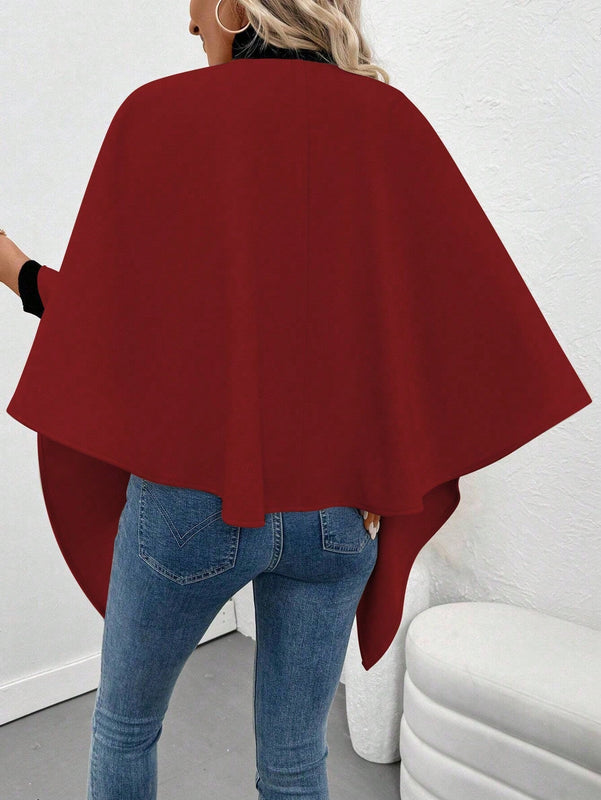 Clasi poncho/capa de mujer de unicolor, chaqueta de lana informal para otono/invierno