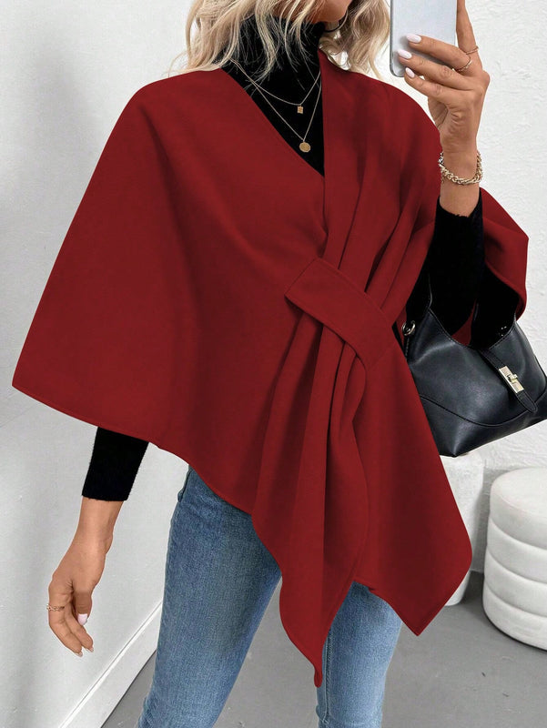 Clasi poncho/capa de mujer de unicolor, chaqueta de lana informal para otono/invierno