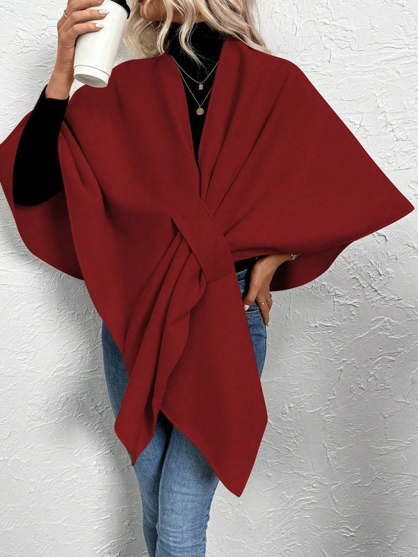 Clasi poncho/capa de mujer de unicolor, chaqueta de lana informal para otono/invierno