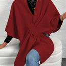 Clasi abrigo de lana de unicolor elegante con cierre envolvente para mujer, para otono/invierno