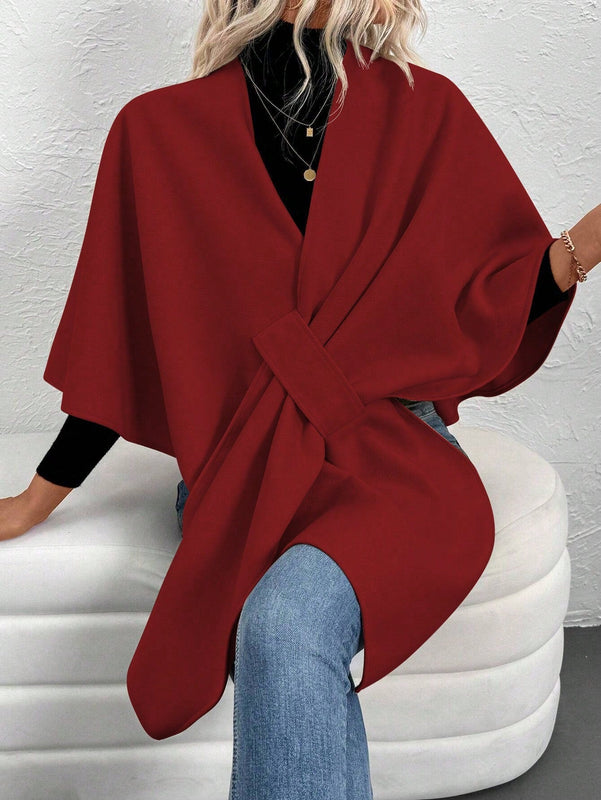 Clasi poncho/capa de mujer de unicolor, chaqueta de lana informal para otono/invierno