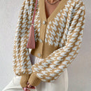 Essnce cardigan casual de mujer con botones y mangas de farol, dobladillo ancho y estampado de pata de gallo