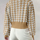 Essnce cardigan casual de mujer con botones y mangas de farol, dobladillo ancho y estampado de pata de gallo