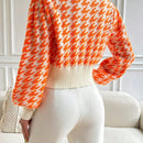 Essnce cardigan casual de mujer con botones y mangas de farol, dobladillo ancho y estampado de pata de gallo