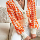 Essnce cardigan casual de mujer con botones y mangas de farol, dobladillo ancho y estampado de pata de gallo