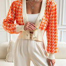 Essnce cardigan casual de mujer con botones y mangas de farol, dobladillo ancho y estampado de pata de gallo