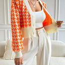 Essnce cardigan casual de mujer con botones y mangas de farol, dobladillo ancho y estampado de pata de gallo