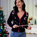 Goyrrbay cardigan corto de manga larga para mujer sueter navideno feo cardigan de punto con botones y bordados en el frente abierto