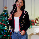Goyrrbay cardigan corto de manga larga para mujer sueter navideno feo cardigan de punto con botones y bordados en el frente abierto
