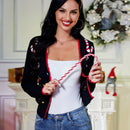 Goyrrbay cardigan corto de manga larga para mujer sueter navideno feo cardigan de punto con botones y bordados en el frente abierto