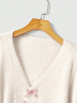 Romwe kawaii cardigan con lazo y contraste de color para mujer