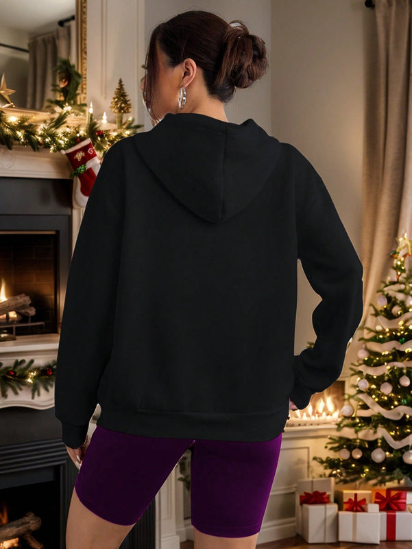 Essnce sudadera con capucha navidena con estampado de leopardo rosa'