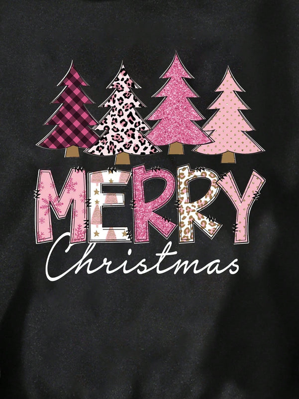 Essnce sudadera con capucha navidena con estampado de leopardo rosa'