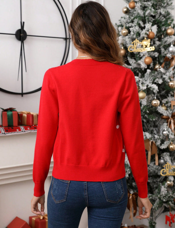 Goyrrbay cardigan corto de manga larga para mujer sueter navideno feo cardigan de punto con botones y bordados en el frente abierto