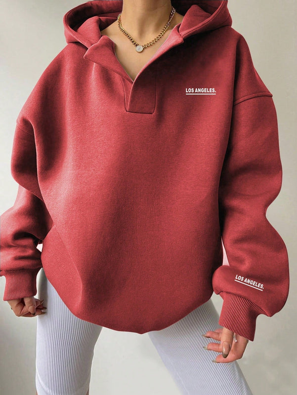 Essnce sudadera con capucha casual negra para mujer con bordado de color liso