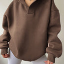Ezwear sudadera con capucha de corte holgado para mujer, casual de primavera/otono, de manga larga con cremallera, holgada, regular, color albaricoque, hombros caidos, sudaderas para mujer