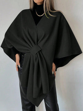 Clasi capa abrigo de lana asimetrica y holgada de diseno de moda de un solo color, para otono/invierno