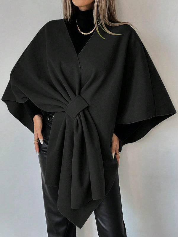 Clasi capa abrigo de lana asimetrica y holgada de diseno de moda de un solo color, para otono/invierno