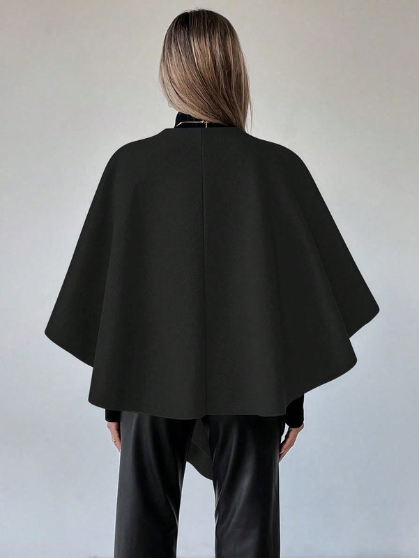 Clasi capa abrigo de lana asimetrica y holgada de diseno de moda de un solo color, para otono/invierno