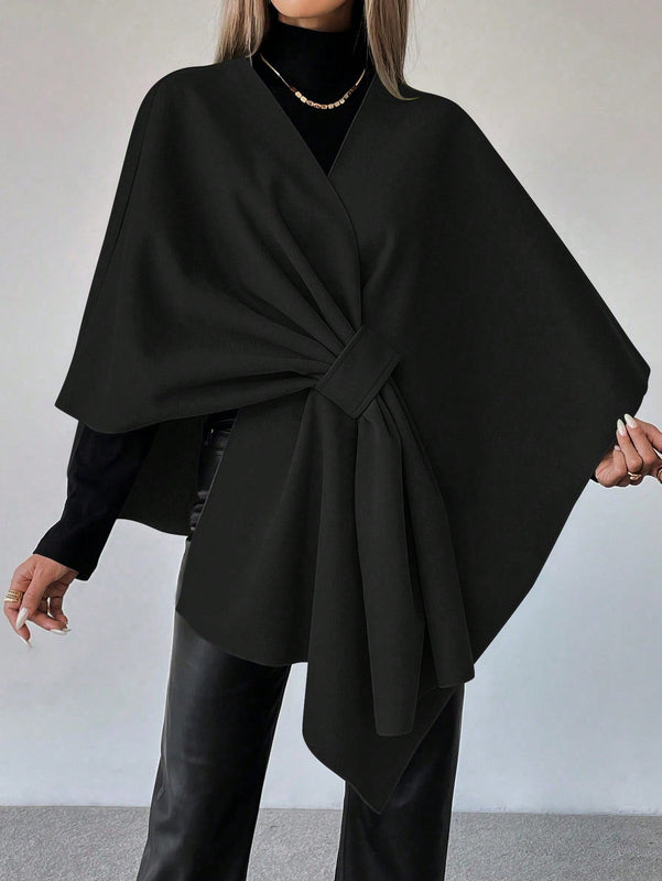 Clasi capa abrigo de lana asimetrica y holgada de diseno de moda de un solo color, para otono/invierno