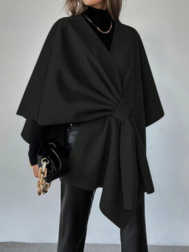 Clasi capa abrigo de lana asimetrica y holgada de diseno de moda de un solo color, para otono/invierno