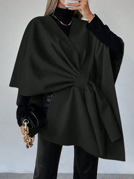 Clasi capa abrigo de lana asimetrica y holgada de diseno de moda de un solo color, para otono/invierno