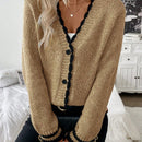 Frenchy blusa informal de mangas largas con botones delanteros y ribete de contraste para mujeres