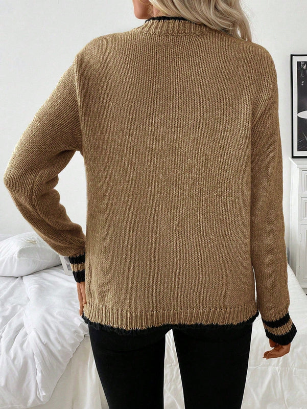 Frenchy blusa informal de mangas largas con botones delanteros y ribete de contraste para mujeres